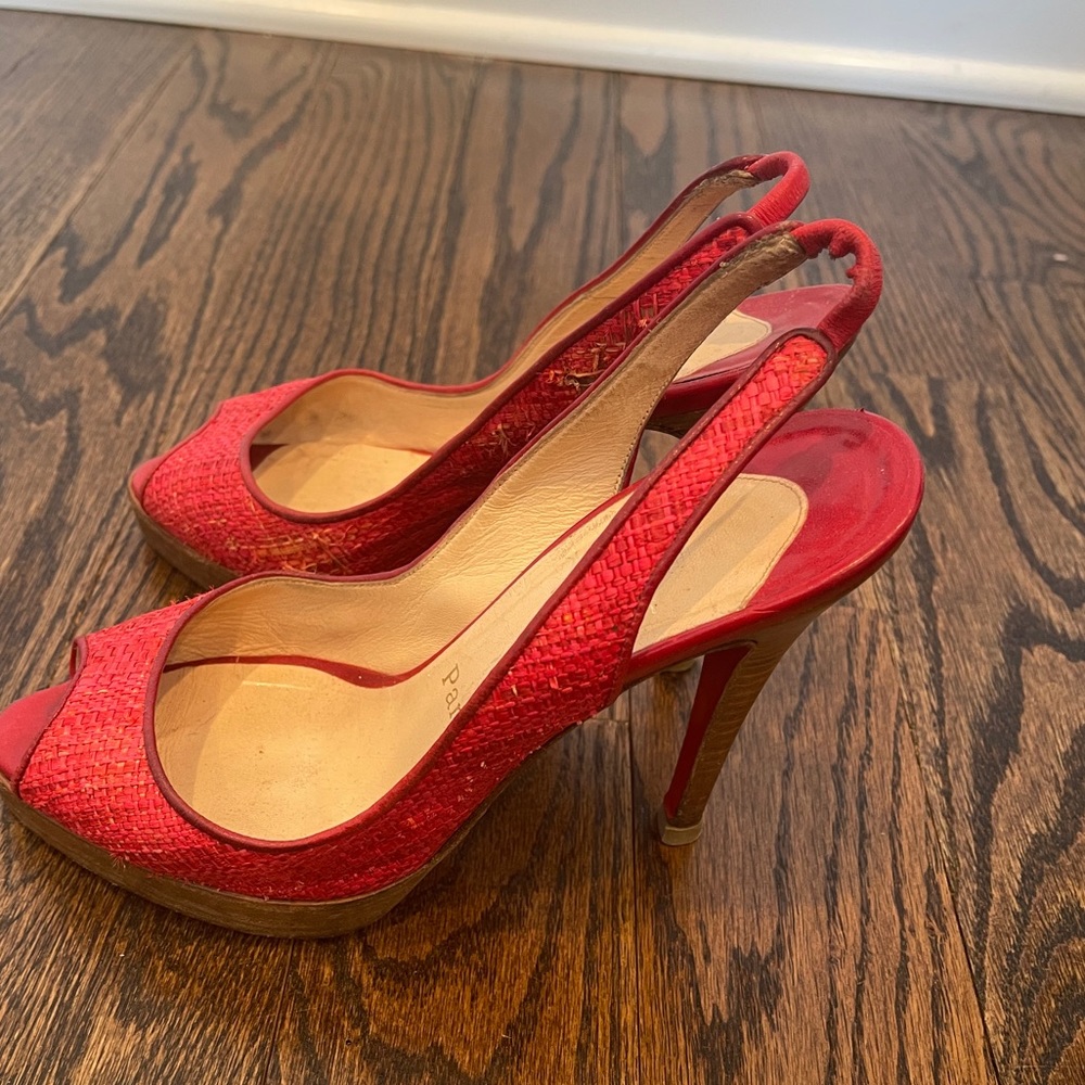 Christian Louboutin Red Raffia Slingbacks 37.5 - Picture 4 of 16